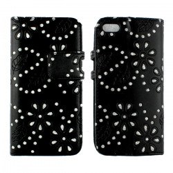 iPhone 6 Plus 5.5 Diamond Flip PU Leather Wallet Case with Strap (Black)